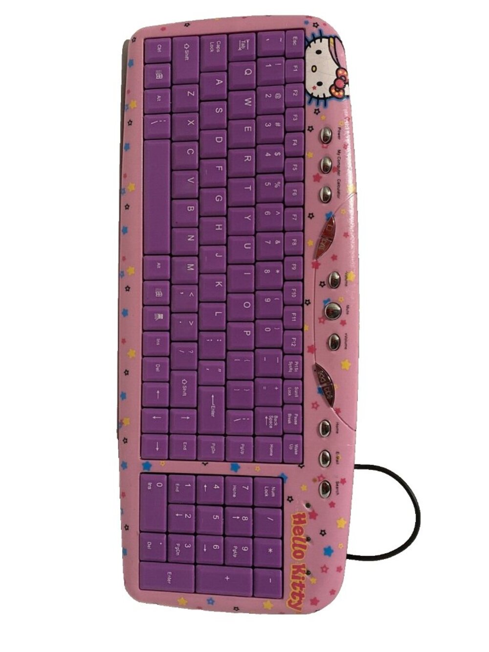 Hello Kitty USB Keyboard Pink Purple 11 Internet Hot Keys Function Keys Keypad
